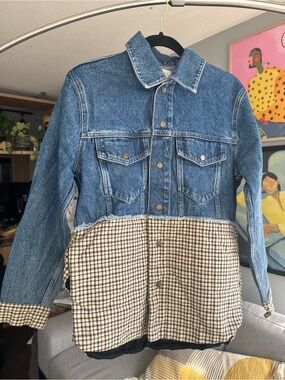 Sandro Denim and Plaid Jacket - Blue